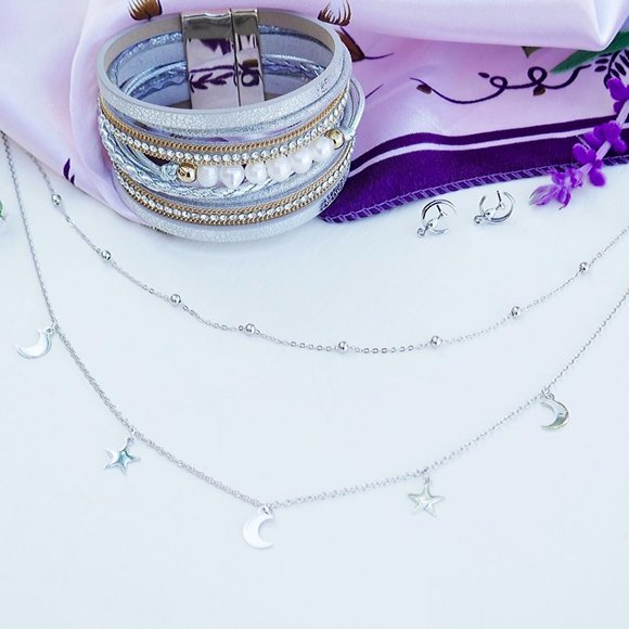 S925 Rose Gold Moon Star Layered Necklace - Picture 9 of 9